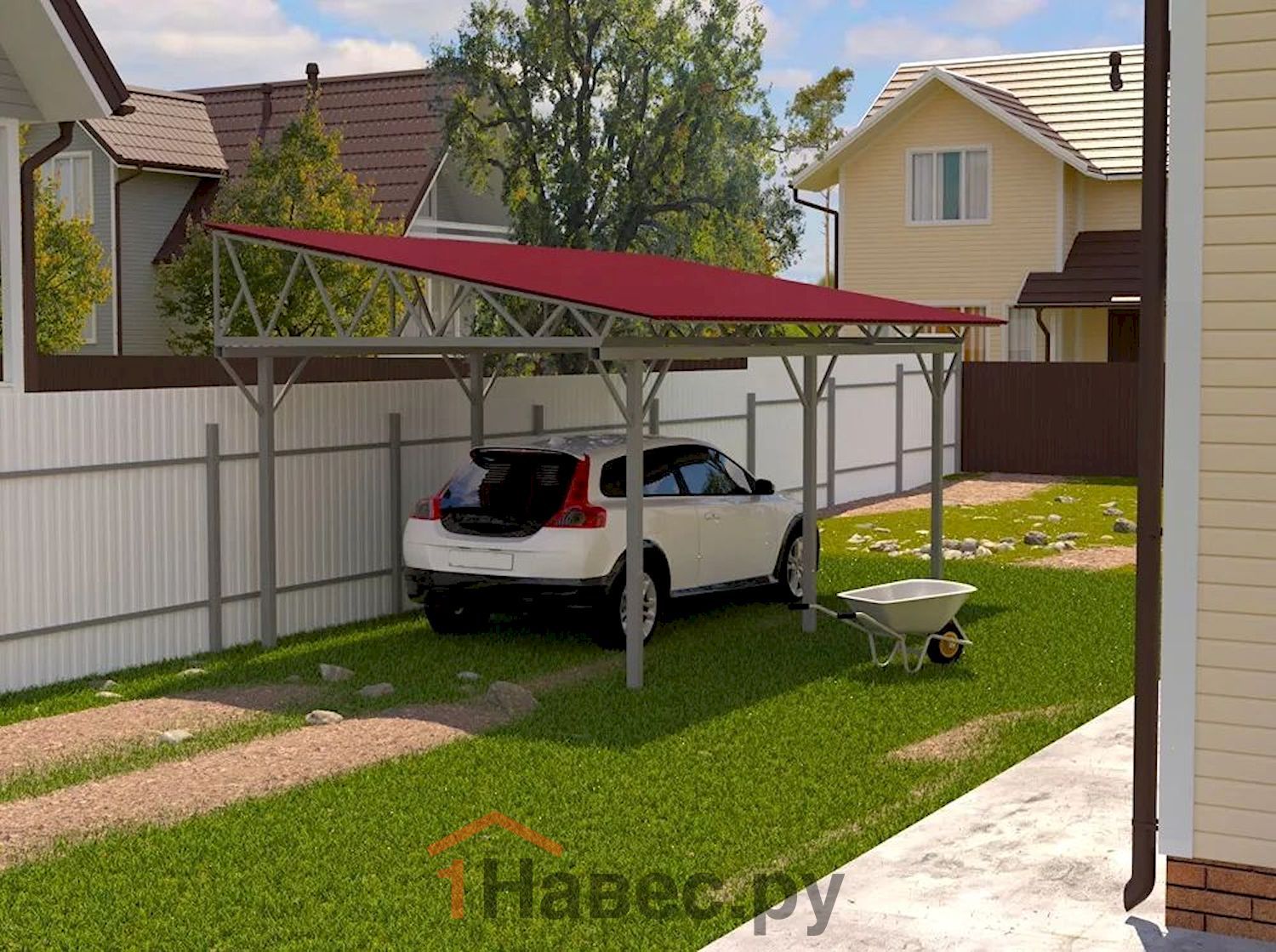 Односкатный навес из профнастила для дачи